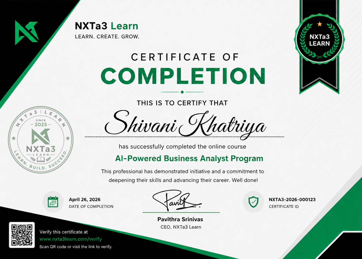 NXTa3 Learn certificate 4
